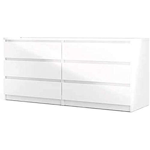 Tvilum Scottsdale 6 Drawer Double Dresser, White High Gloss Tvilum