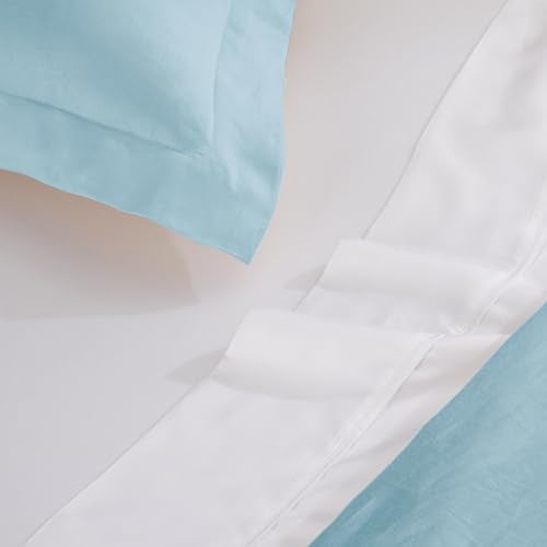 Superior Combed Cotton, 300 Thread Count 3 Piece Duvet Cover Set with 2 Pillow Shams, Single Ply Cotton, Soft and Luxurious Bedding Sets - Full/Queen Duvet Cover, Light Blue Superior
