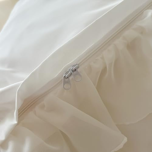 SOUKECHY Ruffled Bedding Bow Duvet Cover Set with Butterfly Tie, Soft Brushed Microfiber Shabby Chic Bedding Set with Zipper Closure-White,Queen SOUKECHY