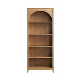 Prepac Ark 78" Tall 5-Tier Arched Bookcase in Natural Oak Veneer, Modern Storage Accent Bookshelf with 3 Adjustable Shelves for Home, Office, Living Room, Bedroom 78”H x 32”W x 13”D Prepac