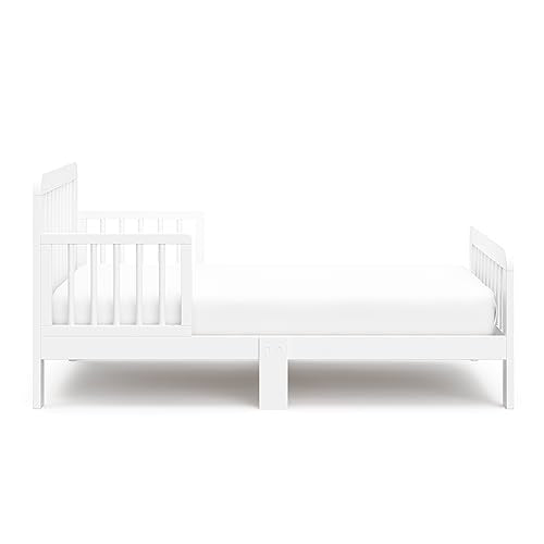 Storkcraft Pasadena Toddler Bed (White) - GREENGUARD Gold Certified, Includes Toddler Safety Guardrails, Fits Standard Crib & Toddler Mattress, Stylish Design with Rounded Details