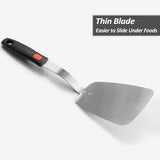Stainless Steel Flexible Spatula Solid Turner, XiaoZu Thin Metal Spatula for Cast Iron Skillet, Thin Blade and Heat Resistant Silicone Handle, Great for Egg, Cookie, Meat, Crep, Large XiaoZu