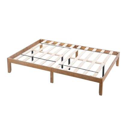 Dolonm Natural Pine Solid Wood Platform Bed Frame – Queen Size, No Box Spring Needed, Durable Support with 12-Inch Height - WoodArtSupply