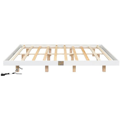 LostCat Floating Bed Frame King Size with LED Lights, Wood Floating Platform King Bed with Heavy Duty Wood Slats, Low Profile Platform Bed with LED Lights, No Box Spring Needed, Noise-Free, W - WoodArtSupply