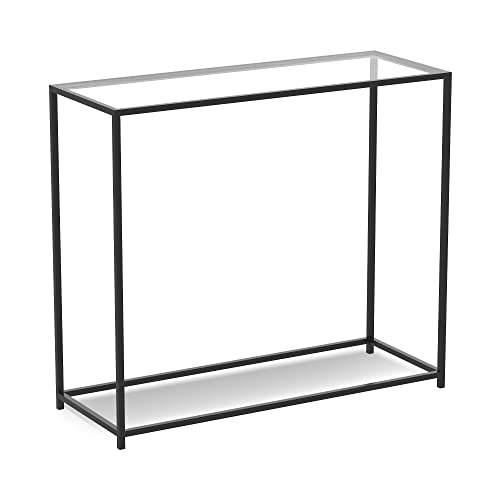Safdie & Co. - Metal Console Table with Glass, Black Console Tables for Entryway, Use As Doorway Table, Narrow Bar Table, or Accent Furniture for Decorating Foyer, 12 x 28 x 31 Inches Safdie