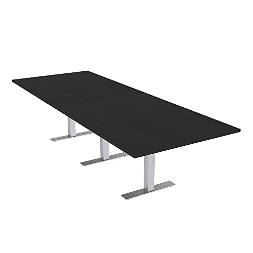 12 Person Rectangle Conference Table with Brushed Silver Metal T-Base | Scratch-Resistant Laminate | Harmony Series Modular Meeting Tables for Office and Homes | Black Cypress - 12' SKUTCHI DESIGNS INC.