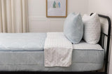 Beddy's Bow & Ribbon Themed Durable Zipper Bedding for Kids, Bed in a Bag, Baby Blue Comforter & White Pinstripe Sheets, Includes Pillowcase & Pillow Sham, Easy to Make & Wash Beddy's