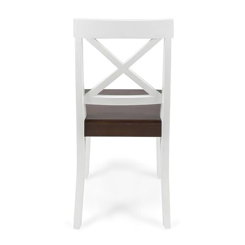 Christopher Knight Home Roshan Farmhouse Acacia Wood Dining Chairs, White / Walnut 21D x 17.75W x 35.5H Inch GDFStudio