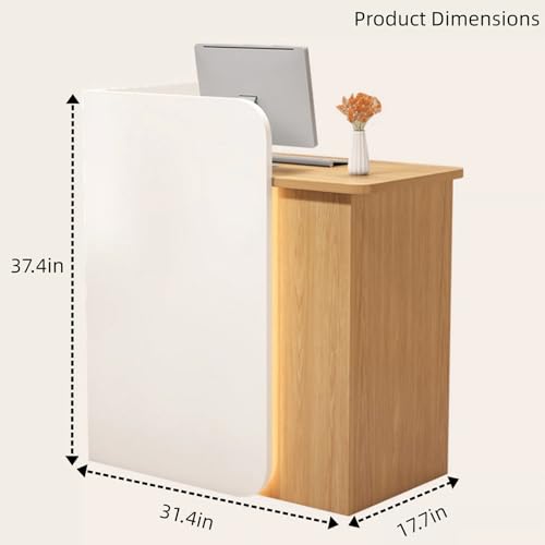 32 Inch Reception Desk, Modern Reception Table with LED Light, Front Counter Desk with Lockable Drawer, Checkout Counter for Lobby, Salon, Retail, Home Office, Reception Room
