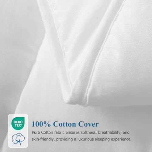 Dafinner 100% Cotton Cover Comforter Twin Size, Lightweight Down Alternative Duvet Insert with Lyocell & Climaloft™ Blend Fill, Breathable Microfiber Comforter for Hot Sleeper (68x90”, White) Dafinner