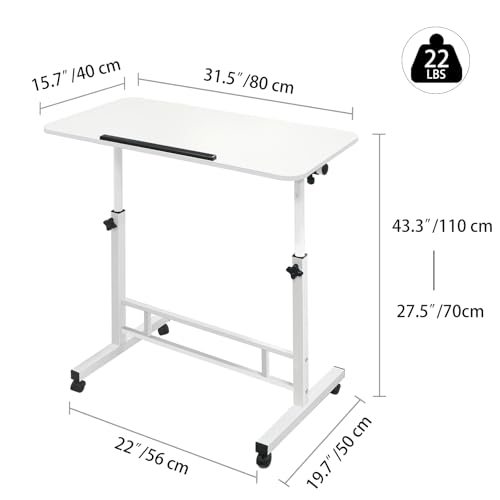 Aconcept Small Standing Desk Tiltable-Adjustable Height, Mobile Stand Up Desk with Wheels, 32 inch Portable Rolling Desks Laptop Office Workstations for Walking Pad Treadmill White Aconcept