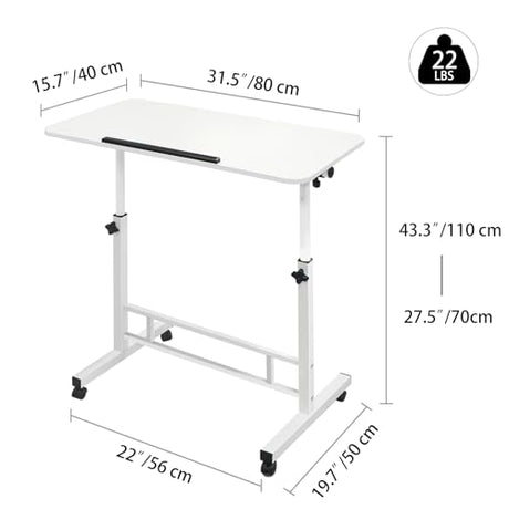 Aconcept Small Standing Desk Tiltable-Adjustable Height, Mobile Stand Up Desk with Wheels, 32 inch Portable Rolling Desks Laptop Office Workstations for Walking Pad Treadmill White Aconcept