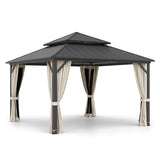 LUE BONA 12x14 Hardtop Gazebo, Galvanized Steel Double Roof Permanent Gazebo Pavilion with Aluminum Frame, Outdoor Metal Gazebo Canopy with Nettings and Curtains for Deck, Patio, Backyard LUE BONA