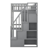 Harper & Bright Designs Twin Size Loft Bed with Desk, Wood Loft Bed Frame with Wardrobe, Bookshelf and Drawers, Gray Harper & Bright Designs