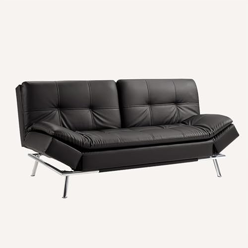 Modern Leather Convertible Folding Futon Couch Sofa Bed Adjustable Pillow Top Arm Memory Foam Couch Double Loveseat Sofa for Compact Living Space,Dorm,Game Studio,Apartment,Bedroom (Black PU) Klwenas Maec