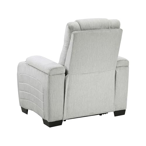 Lexicon Wall Hugger Manual Reclining Chair, Microfiber Manual Recliner with Cup Holders/Hidden Arm Storage/LED Base Lighting, Home Theater Seating for Living Room, Light Gray