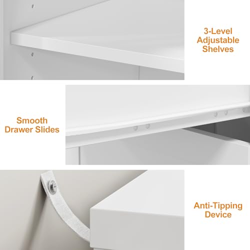 RoyalCraft 83” Large Makeup Vanity Desk, White Corner Vanity Table with 3 Drawer & 2 Door, Modern Extendable Dressing Table, Vanity Dresser Combo for Bedroom, Dressing Room (Without Mirror) RoyalCraft