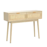 HOPUBUY Console Table Rattan Desk with Drawers, Oak Narrow Sofa Table with Pine Leg, Modern Small Entryway Table for Hallway and Living Room, 39" Rustic Natural HOPUBUY