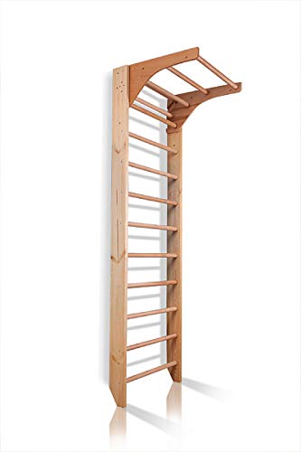 Wooden Swedish Ladder, Stall Bars Set for Physical Therapy & Gymnastics (with Adjustable Pull-up Bar)