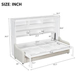Quarte Full Size Murphy Bed with Folding Sofa & Built-in Storage Shelves, Space-Saving Wall Bed Frame with LED Lights, Safety Lock, Easy Assembly Quarte