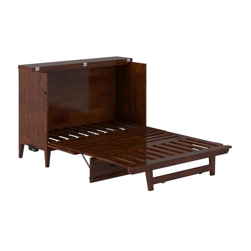 AFI, Santa Fe Full Murphy Bed Chest with 6" Mattress & Built-in USB Charger, Walnut AFI