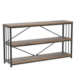 LVB Industrial Console Entryway Table, Metal Wood Rustic Sofa Table with Storage, Farmhouse 3 Tier Shelf Long Hallway Foyer Entry Tables Behind Couch for Home Living Room Entryway, Rustic Brown, 55 In LVB