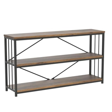 LVB Industrial Console Entryway Table, Metal Wood Rustic Sofa Table with Storage, Farmhouse 3 Tier Shelf Long Hallway Foyer Entry Tables Behind Couch for Home Living Room Entryway, Rustic Brown, 55 In LVB