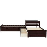 Harper & Bright Designs L-Shaped Platform Bed Frame with Trundle and Drawers Linked with Built-in Desk for Kids Boys Girls, Twin, Espresso Harper & Bright Designs
