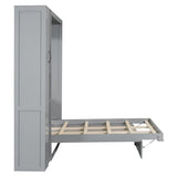 Merax Full Size Murphy Bed Wall Bed with Shelves, Drawers and LED Lights,Gray Merax