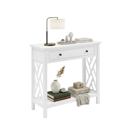 Coventry 32-Inch Wood Console Table with Drawer & Lower Shelf – Traditional to Contemporary Sofa Table with Open Side Accent Design for Entryway, Hallway or Living Room by Alaterre Furniture (White) Alaterre Furniture