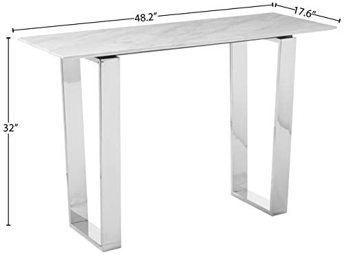 Meridian Furniture Carlton Collection Modern | Contemporary Marble Top Console Table with Stainless Steel Base and Polished Chrome Finish, 48" W x 17.5" D x 30" H, Meridian Furniture