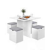 Mondeer 5-Piece Dining Table Set, Small Kitchen Table Set with 4 Stools Compact Space-Saving for Dining Room Kitchen Modern (White and Grey) Mondeer
