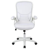 Flash Furniture Porter High-Back Swivel Office Chair with Adjustable Lumbar Support and Height, Ergonomic Mesh Desk Chair with Flip-Up Armrests, White Flash Furniture