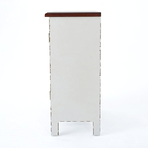 Christopher Knight Home Alana Firwood Cabinet with Faux Wood Overlay, Distressed White / Brown - WoodArtSupply