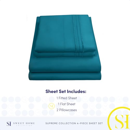 Queen Size Bed Sheets - Breathable Luxury Sheets with Full Elastic & Secure Corner Straps Built In - 1800 Supreme Collection Extra Soft Deep Pocket Bedding Set, Sheet Set, Queen, Teal