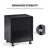 FITUEYES Mobile Printer Stand with Adjustable Storage Shelves, Wood Printer Cabinet with Door, Black Work Cart on Wheels for Home Office, 18.9" W x 13.8" D x 22.4" H FITUEYES