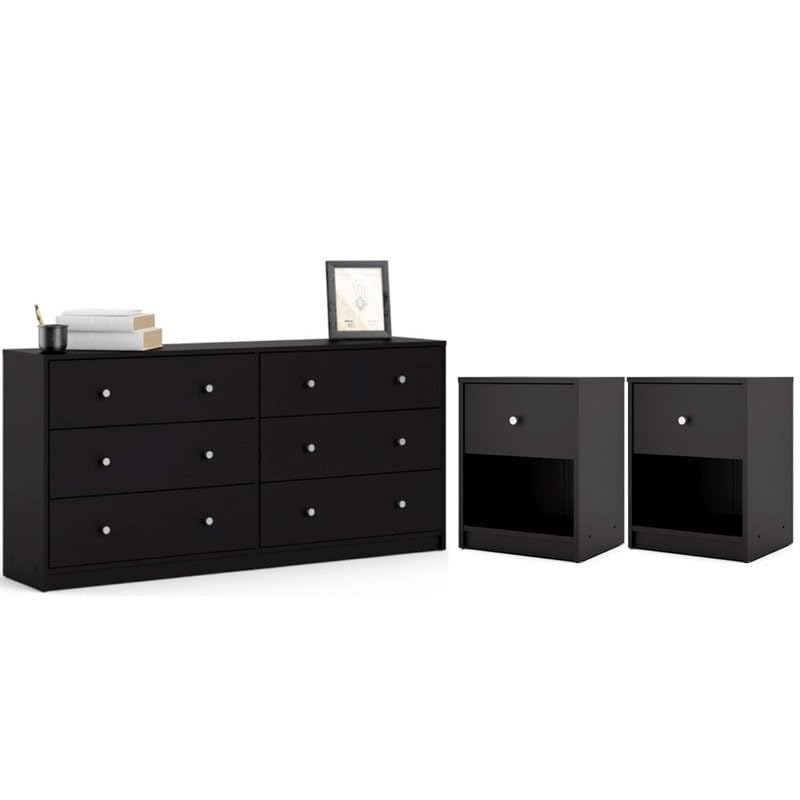 Pemberly Row 3PC Engineered Wood Dresser and Nightstands Bedroom Set in Black Pemberly Row