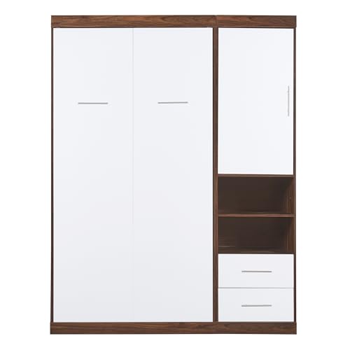 Harper & Bright Designs Twin Size Murphy Bed Frame with Storage Shelves and Drawer, Modern Wall Bed Can Be Folded into a Cabinet, Wood Twin Size Wall Bed for Guest Room Home Office, White & Walnut Harper & Bright Designs