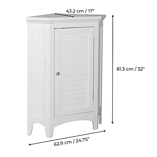 Teamson Home Glancy Wooden Small Corner Freestanding Floor Cabinet with 1 Adjustable Shelf 2 Storage Spaces 1 Door and 1 Chrome-Finished Knob, White Teamson Home