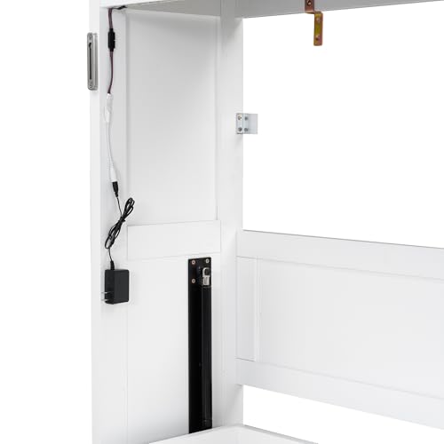 HZXINKEDZSW Twin Size Murphy Bed with LED Light,Can be Folded into a Cabinet,Modern Hidden Wall Bed Frame for Bedroom Apartment Studio Guest Room,Easy Assembly (White+Brown-18, Twin) HZXINKEDZSW