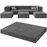 Vivaadecor Floor Sofa Bed, Queen Velvet Folding Sofa Couch with 3 Ottomans, Sleeper Foam Couch with Removable Cover, Futon Convertible Sofa Bed for Living Room/Guest/Play Room/Office/Dorm(Dark Grey) Vivaadecor