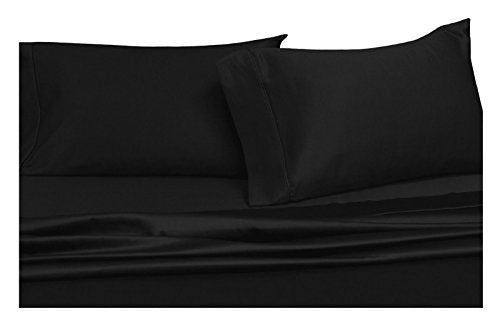 Royal Hotel Bedding Solid Black 300-Thread-Count 3pc Super-Single Size Waterbed-Sheets 100% Cotton, Sateen Solid Sheet Set Royal Hotel Bedding