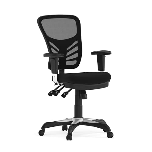 Flash Furniture Nicholas Mid-Back Swivel Desk Chair with Wheels, Mesh Back, Padded Seat, and Armrests, Adjustable Height Mesh Ergonomic Office Chair, Black Flash Furniture