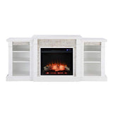 SEI Furniture Gallatin Faux Stone Electric Fireplace with Bookcases, New White SEI Furniture