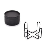 NIRMAN Wooden Coasters for Drinks Coffee Table, Round Drink Coasters with Holder for Tabletop Protection, Set of 4 (4" x 4" x 0.5") (Black) NIRMAN