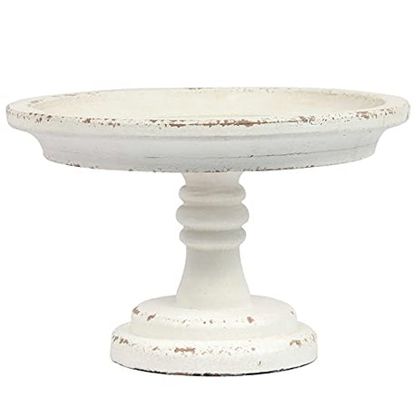 Rustic White Wood Pedestal Tray Stand for Table Decoration,Round Distressed Finished Cake Stand Dessert Table Display,Farmhouse Cake Stand Candle Holder Perfect for Weddings,Birthdays SOFE