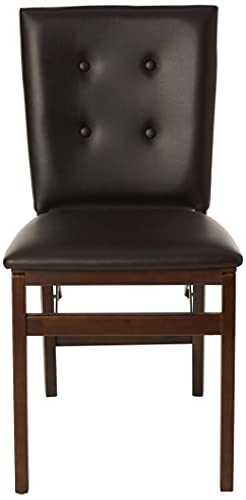 Meco STAKMORE Parson’s Folding Chair Espresso Bonded Leather Finish, 16D x 17W x 33.5H in, Set of 2 MECO
