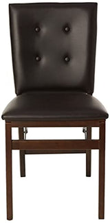 Meco STAKMORE Parson’s Folding Chair Espresso Bonded Leather Finish, 16D x 17W x 33.5H in, Set of 2 MECO