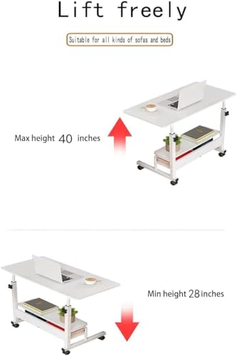 Adjustable Height Mobile Computer Desk for Small Space Rolling Writing with Wheels Corner Home Office Study Portable Bedrooms Work Size 31.5 Inch Storage Gaming Table, White D Dekhaoxe