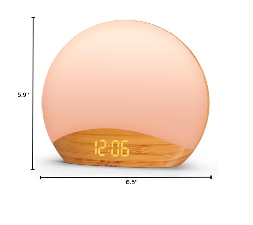 REACHER Wood Grain Sunrise Alarm Clock and Sound Machine Nightlight, Digital Dimmable Clock for Bedroom, 26 Sleep Sounds, White Noise Machine for Baby, Adults, Wake Up Light Alarm Clock for Kids REACHER